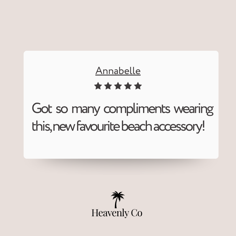 Product review card with 'Annabelle' rating and text, 'Heavenly Co' brand logo on a light background