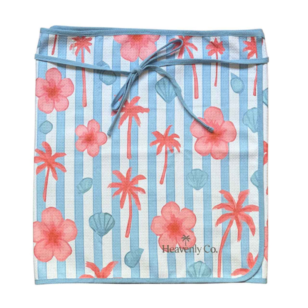 Floral and striped patterned Towel wrap skirt with 'Heavenly Co.' branding on a white background